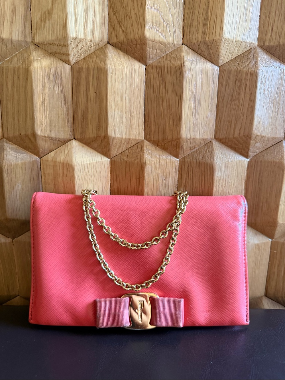 Salvatore Ferragamo Pink Vara Bow Wallet on Chain